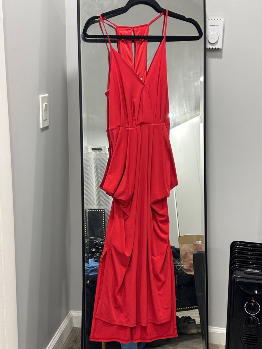 BCBGeneration Red One-Shoulder Draped Evening Dress